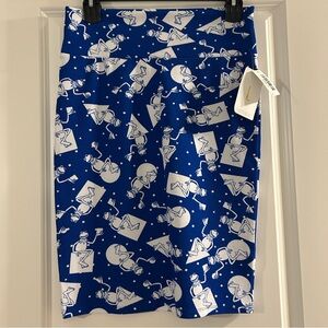 LuLaRoe Cassie Disney Kermit Blue Skirt with White Frog Pattern